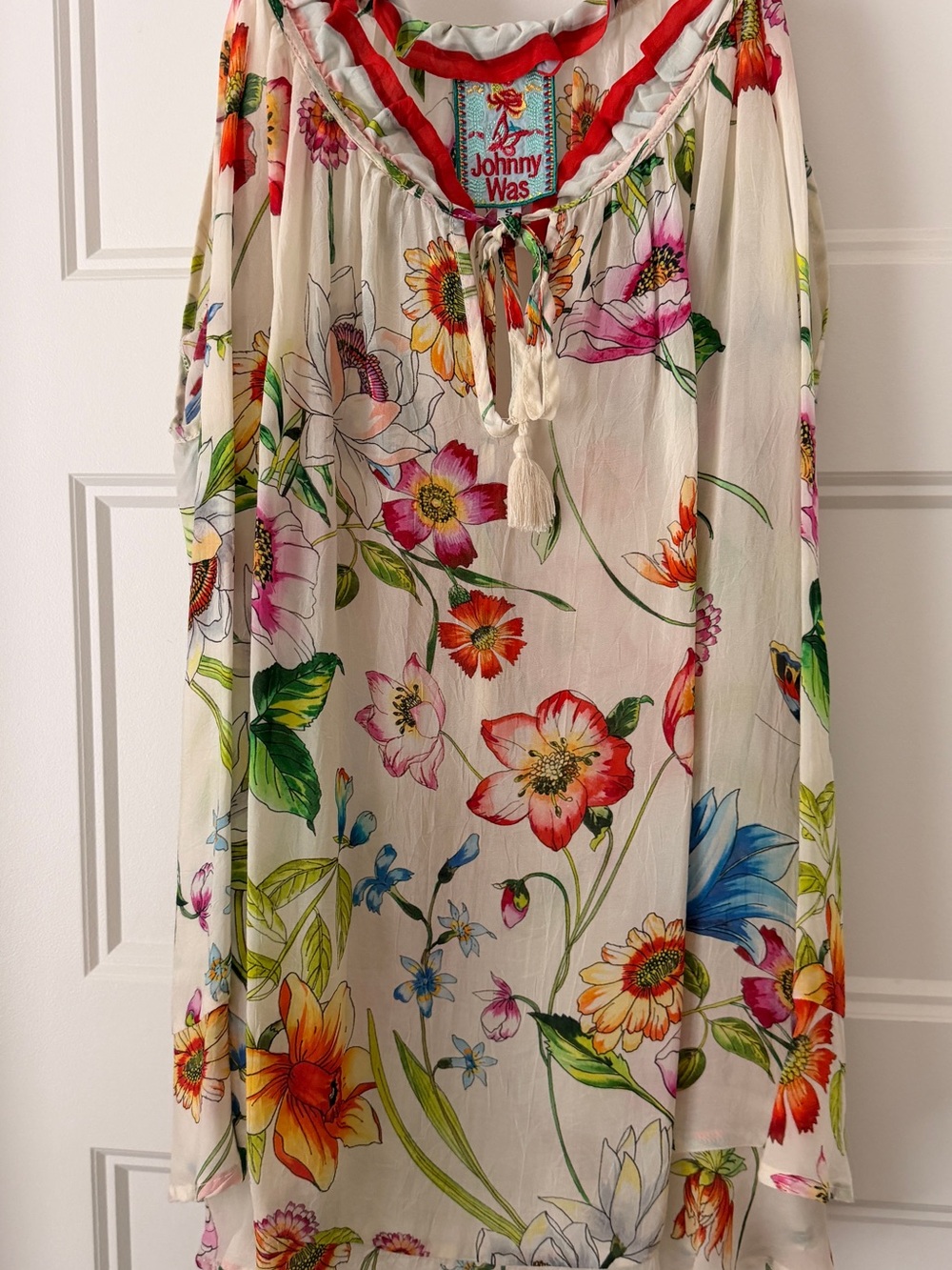 Johnny Was Cream Floral Boho Tunic with Multicolor Blooms